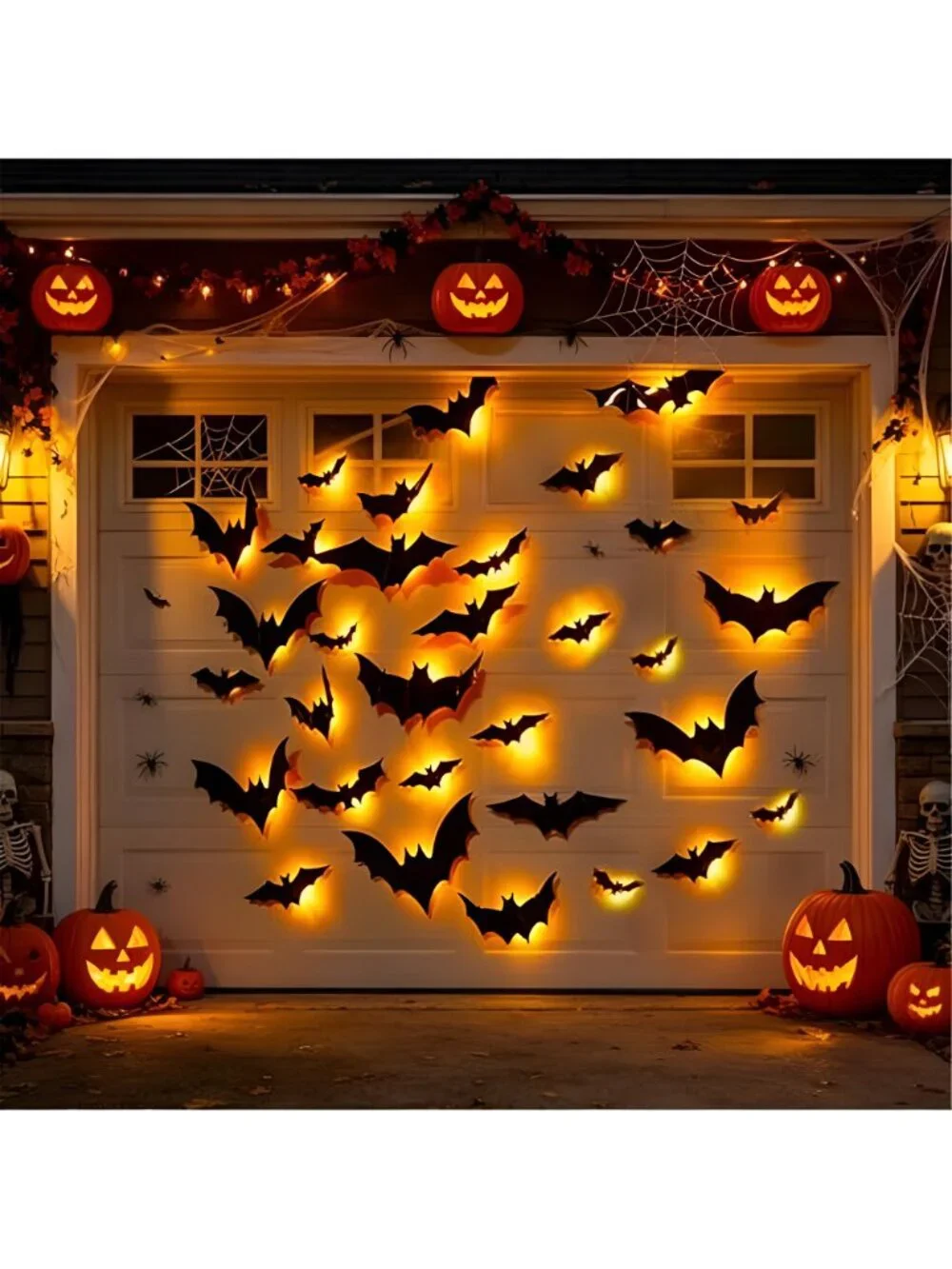 36 Pack Light Up Bats Halloween Decorations, Orange